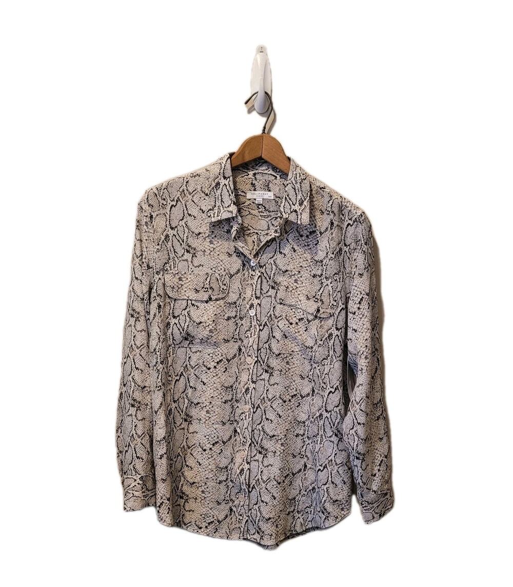 Equipment Femme Silk Snake Print Collar Button Up Long Sleeve Shirt Medium New